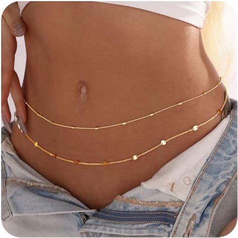 Garenas Gold Round Bead Chain Double Layer Womens Waist Chain Metal