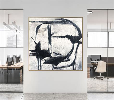 Large Abstract Black And White Painting On Canvas Modern Oil Artwork