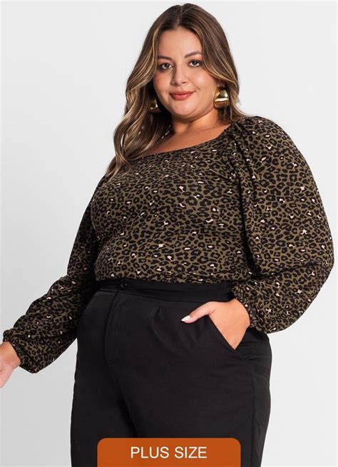 Blusa Feminina Plus Size Em Molecotton Verde Secret Glam