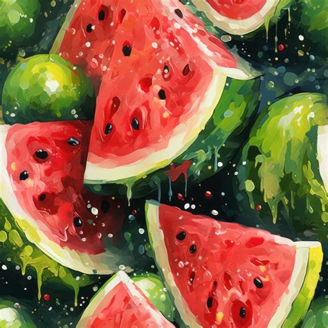 Juicy Watermelon Oil Paint Pattern Seamless Pattern Design for Download