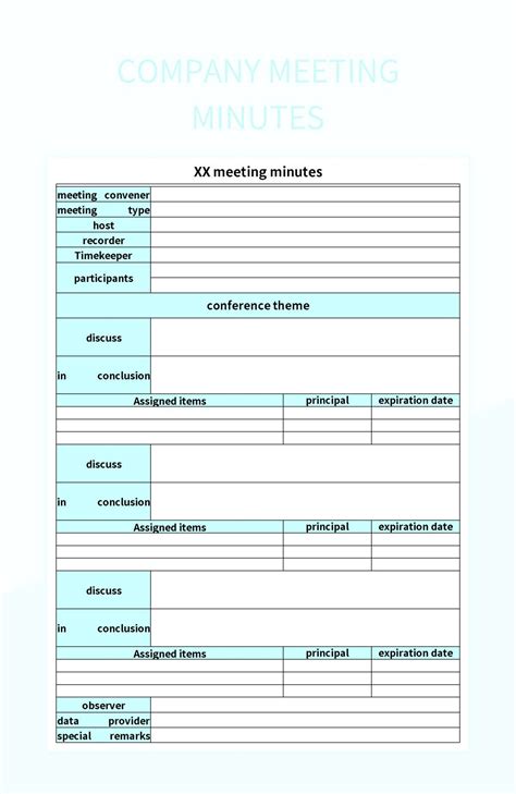Company Meeting Minutes Excel Template And Google Sheets File For Free ...