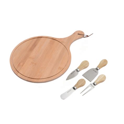 Kit Conjunto Para Queijos E Frios Tábua Cabo Redonda De Bambu 4