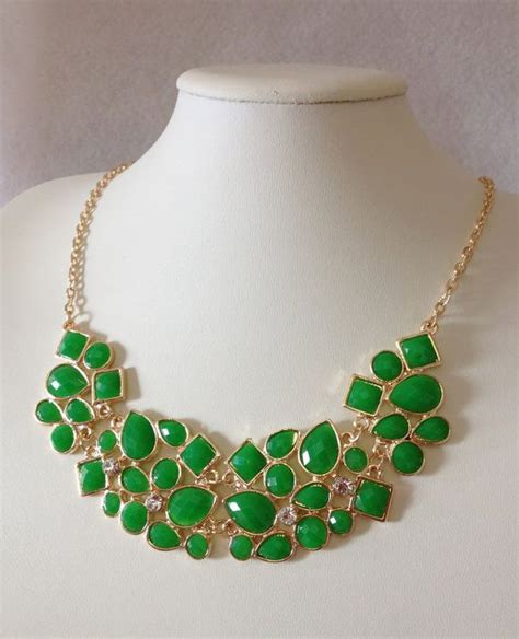 Green Emerald Colour Bib Necklace Statement Jewelry Bubble Statement