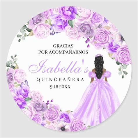 Lilac Purple Floral Quinceanera Round Stickers Zazzle Round