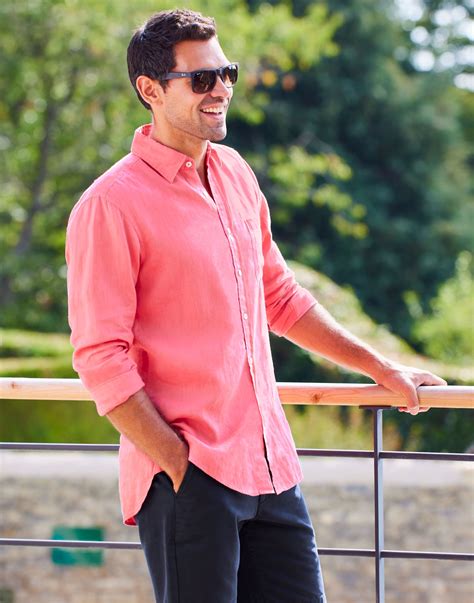 Linen Shirt Long Sleeve Coral