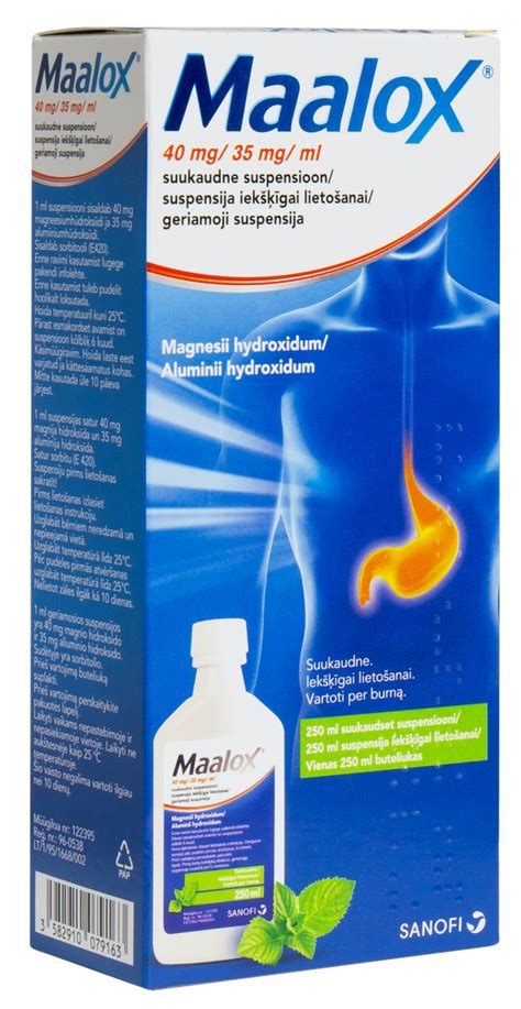 Maalox 40 Mg35 Mgml Suspension 250 Ml Mēness Aptieka