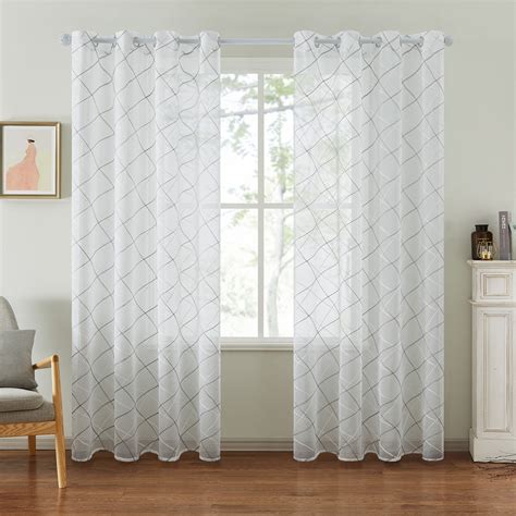 Top Finel Grey Embroidered White Sheer Curtains 84 Inches Long Grommet