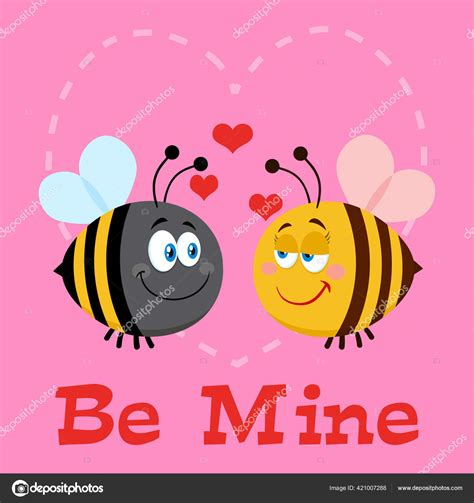 Cute Male Bee Love Female Bee Cartoon Character Flat Vector Stock