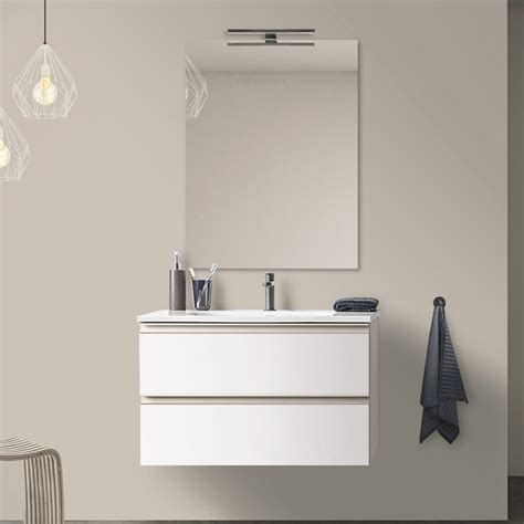 Mobile Bagno Sospeso Cm Master Bianco Opaco Con Cassetti E Specchio