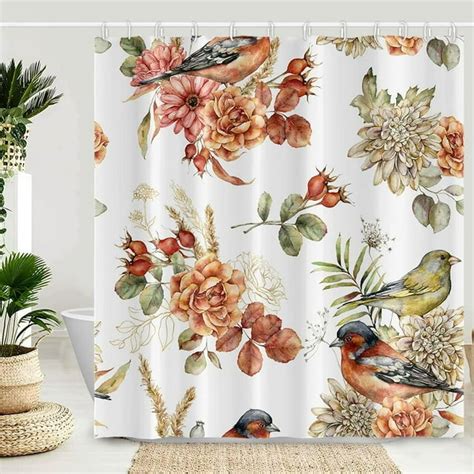 Joocar Spring Bird Shower Curtain Vivid Hummingbird Vintage Floral