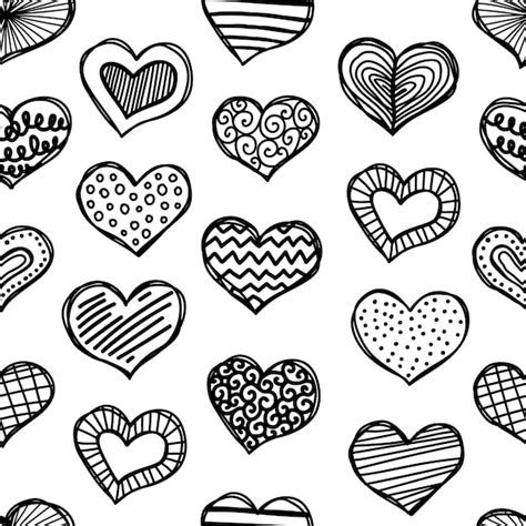 Doodle Corazón Iconos Patrones Sin Fisuras Dibujos A Mano Alzada Telón