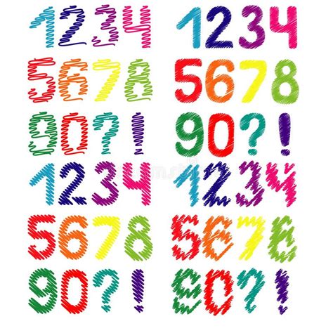 Hand Drawn Numbers Set Collection Of Cute Colorful Numbers Stock