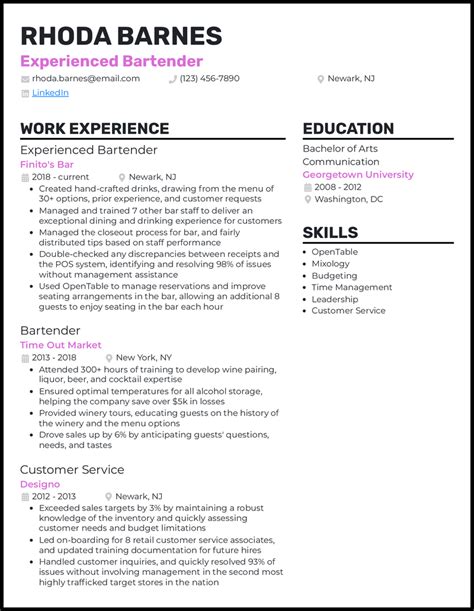 Bartender Resume Examples That Work In