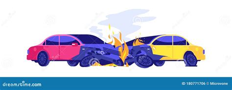 Accidente De Coche Automóviles En Llamas Automóviles Rotos De Transporte Aislado Ilustración