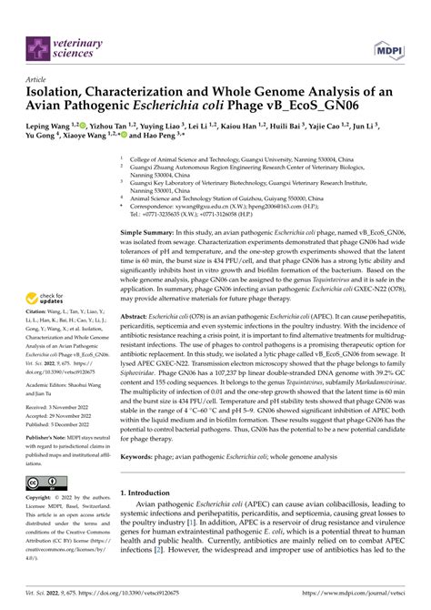 Pdf Isolation Characterization And Whole Genome Analysis Of An Avian