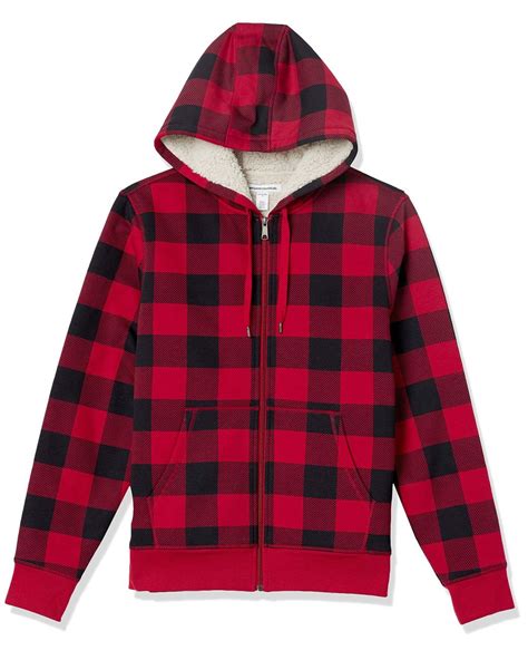 Amazon Essentials Sherpa Lined Full Zip Hooded Fleece Sweatshirt In Red