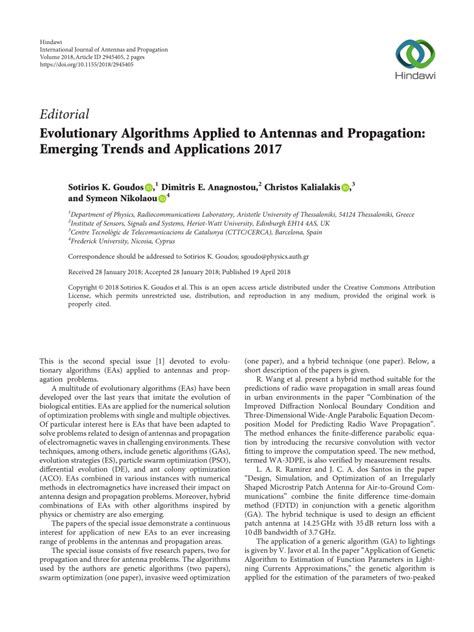 Pdf Evolutionary Algorithms Applied To Antennas And Propagation