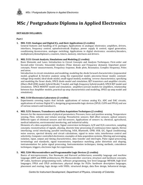 Msc In Applied Electronics Course Catalog