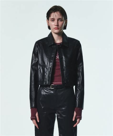 MUSINSA CURRENT CROP LEATHER JACKET BLACK