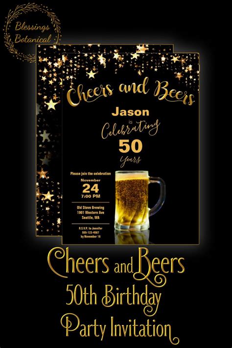 Cheers And Beers 50th Birthday Party Black Gold Invitation Zazzle