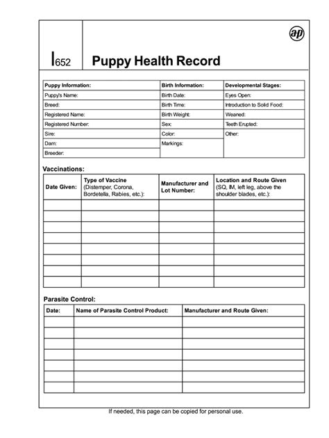 Free Printable Dog Shot Record Chart