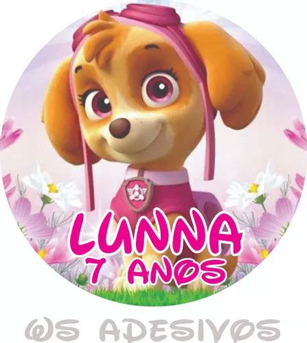 Adesivo Patrulha Canina Rosa Skye Lembrancinha 5cm 100und