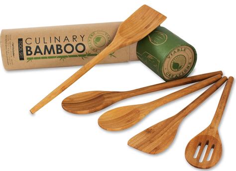 Bamboo Cooking Utensils – Viable Creations Kitchen – Handcrafted Wooden Spoons – Set of 5 Plus ...