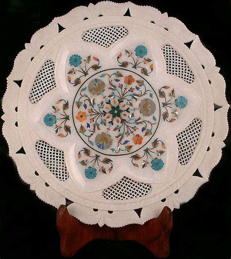 Taj Mahal Floral Inlay Work on White Makrana Marble | Exotic India Art