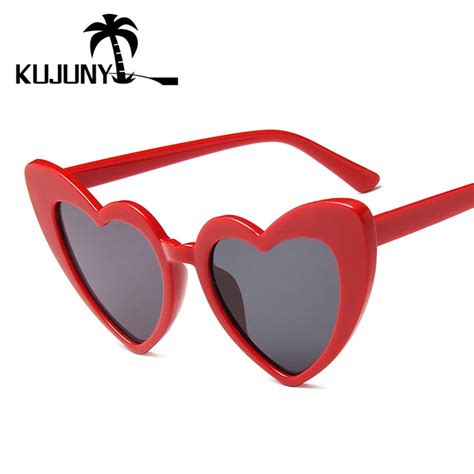 Kujuny Big Frame Love Heart Sunglasses For Women Metal Hinge Ladies Sun