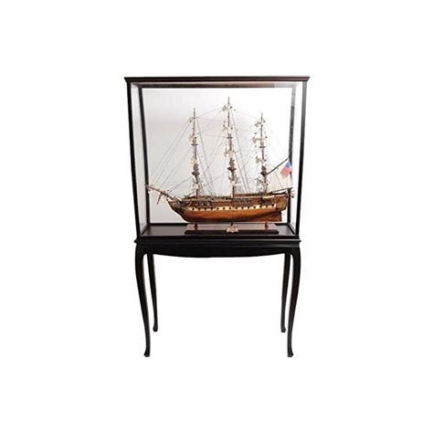 Dark Mahogany Wooden Ship Model Display Case With Plexiglass Panels And