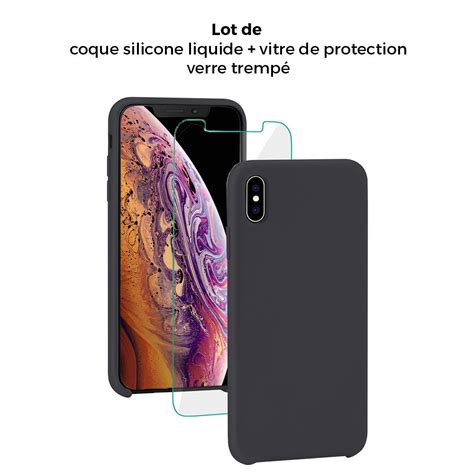 Sur Coque Pour Iphone Xs Max Silicone Liquide Noir Avec Vitre De