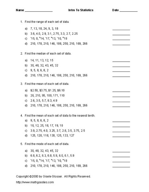 Year Statistics Worksheets Pdf