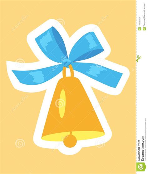 Golden Bell With Blue Ribbon And White Framing Stock Vector