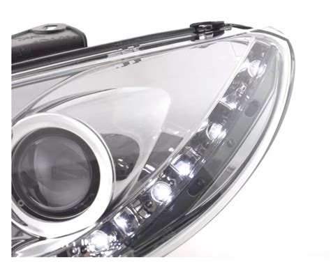 FK LED DRL Lightbar Halo Projector Headlights Peugeot 206 98 07 Chrome