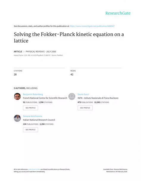 Pdf Solving The Fokker Planck Kinetic Equation On A Lattice Dokumen