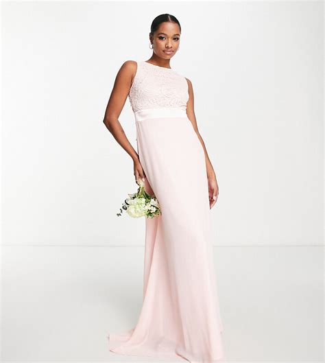 TFNC Petite S Chiffon Maxi Dress With Lace Scalloped Back In Whisper