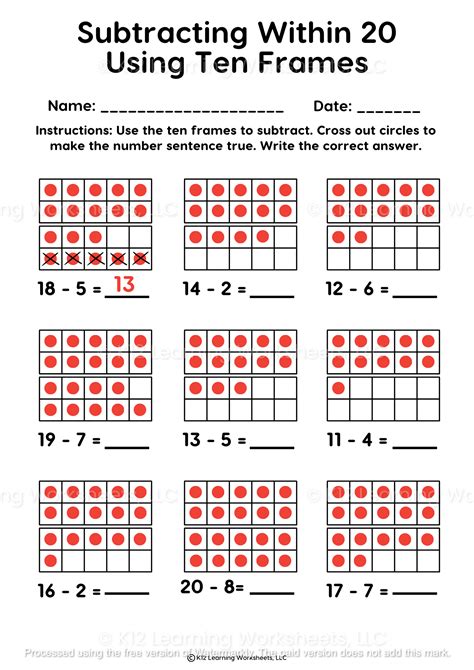 Subtracting Within Using Ten Frames K Learning Worksheets