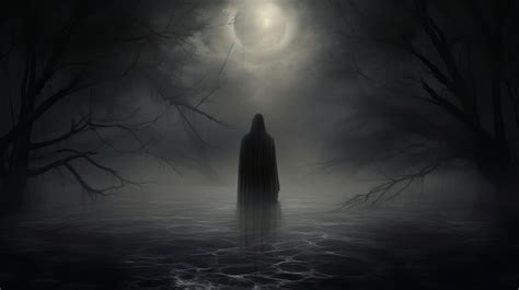 Premium Photo A Dark Figure Standing In The Water At Night With A