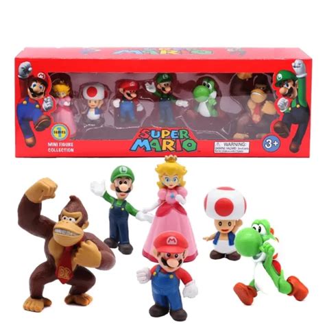 LOT DE 6 figurines articulées Super Mario Bros Luigi Yoshi Donkey Kong