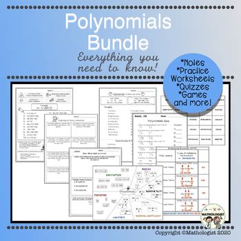 Algebra Polynomials Bundle Guided Notes Practice Worksheets And More