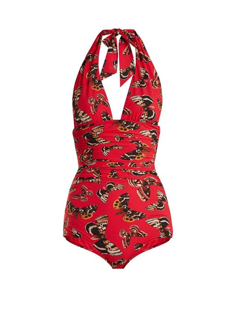 Butterfly Print Halterneck Swimsuit Dolce And Gabbana Matchesfashion