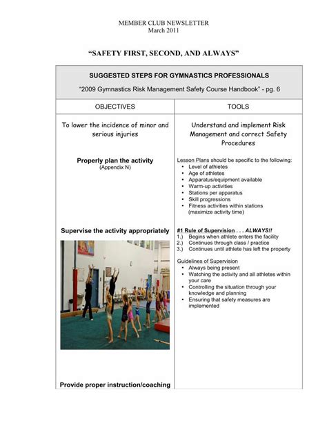 Pdf Safety First Second And Always Usa Gymnastics Member Club