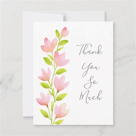 Pink Watercolor Floral Stem Thank You Card Zazzle Watercolor