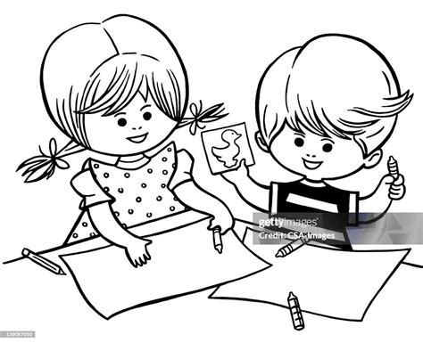 Boy And Girl Coloring High Res Vector Graphic Getty Images