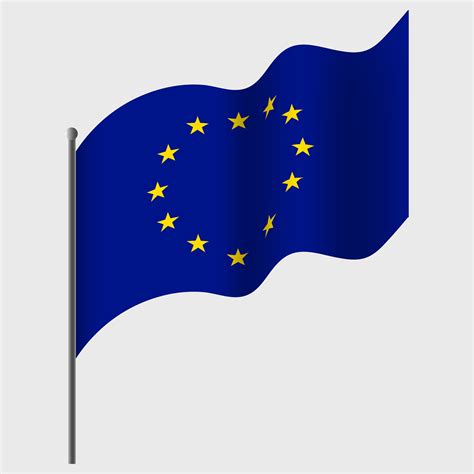 Waved Europa Flag European Union Flag On Flagpole Vector Emblem Of