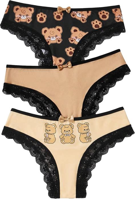 Amazon Milumia Women 3 Pack Underwear Lace Trim Panties Cartoon Print Soft Mid Rise Bikini