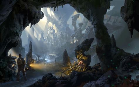 Download Landscape Sunlight Adventurer Flashlight Skeleton Cave Fantasy