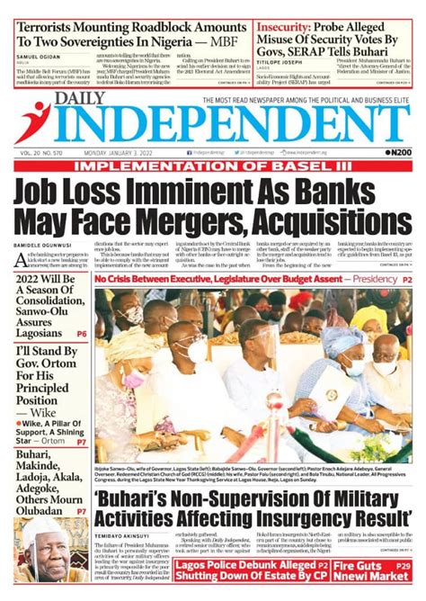 Nigerian Newspapers Daily Front Pages Review Monday 3 January 2022