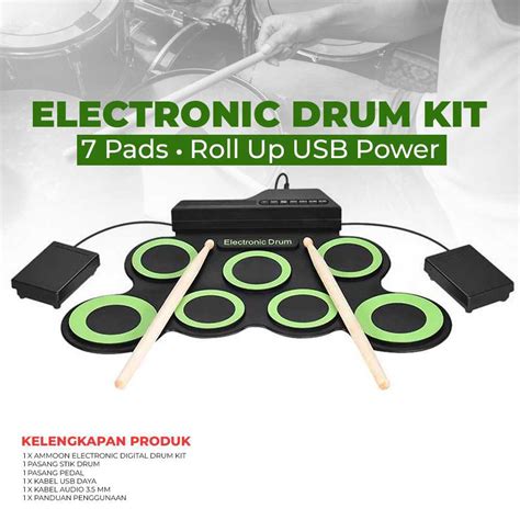 Jual Ammoon Electronic Digital Drum Kit 7 Pads Roll Up USB Power