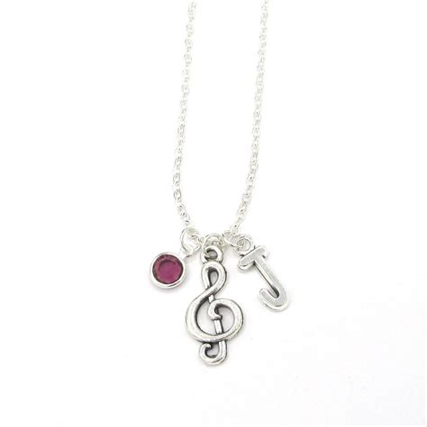 Treble Clef Necklace Birthstone And Initial Treble Clef Etsy